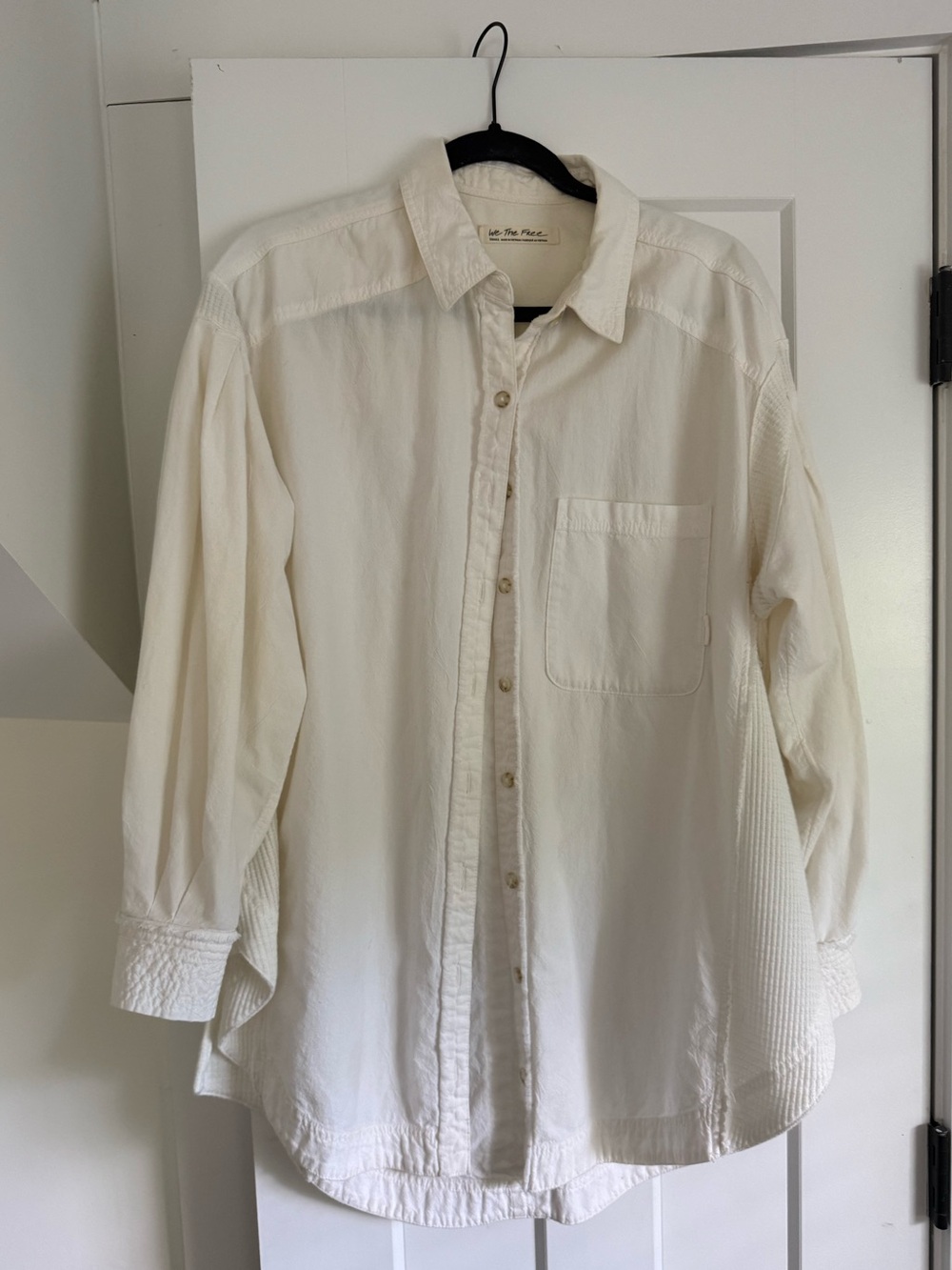 Free People We The Free oversized white collared shirt with waffle detail
